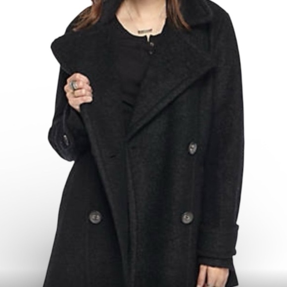 Free People Oversized Black Wool Blend Pea Coat - Picture 3 of 8
